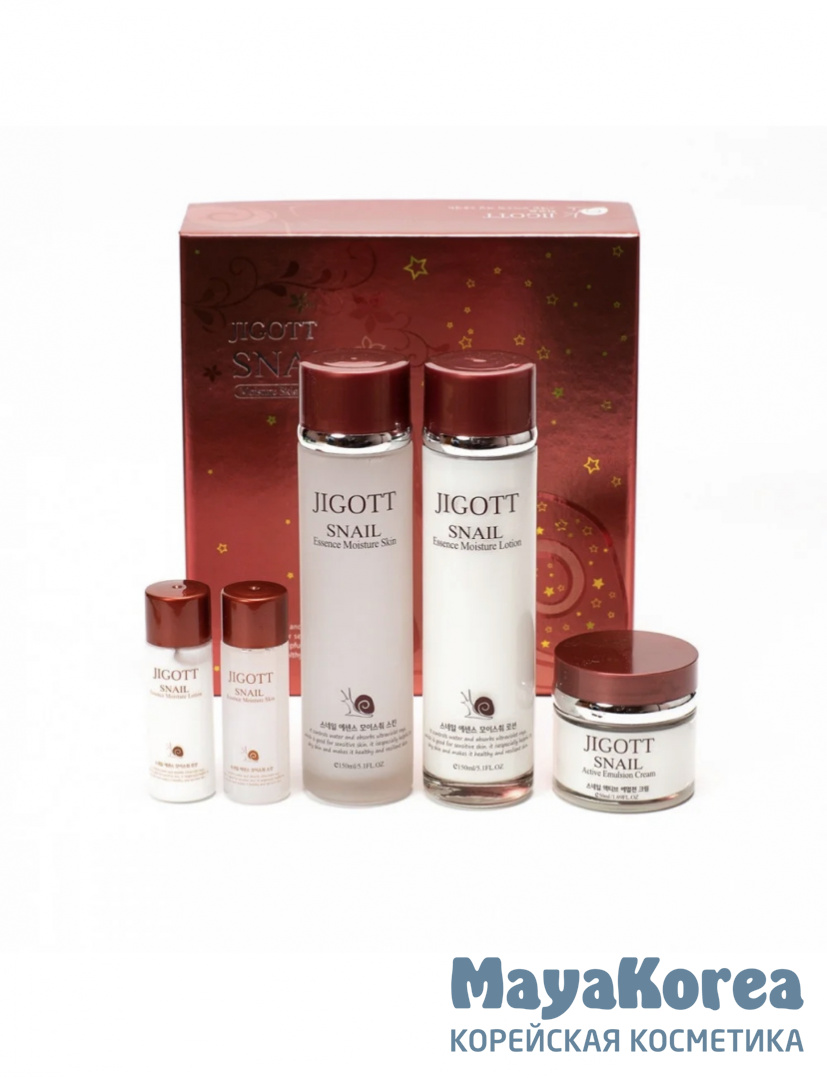 JIGOTT SNAIL ESSENCE MOISTURE SKIN CARE 3SET Увлажняющий набор для лица с муцином улитки 150мл+150мл+50мл