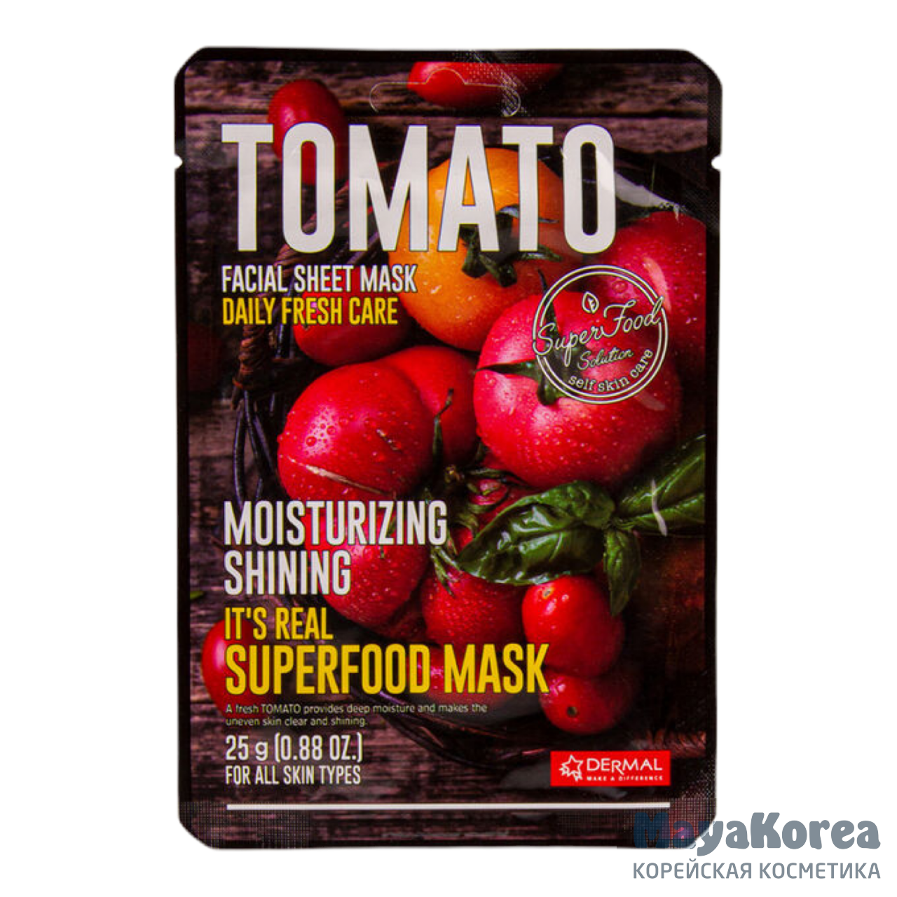 [DERMAL] Маска для лица тканевая ТОМАТ It's Real Superfood Mask TOMATO, 25 мл