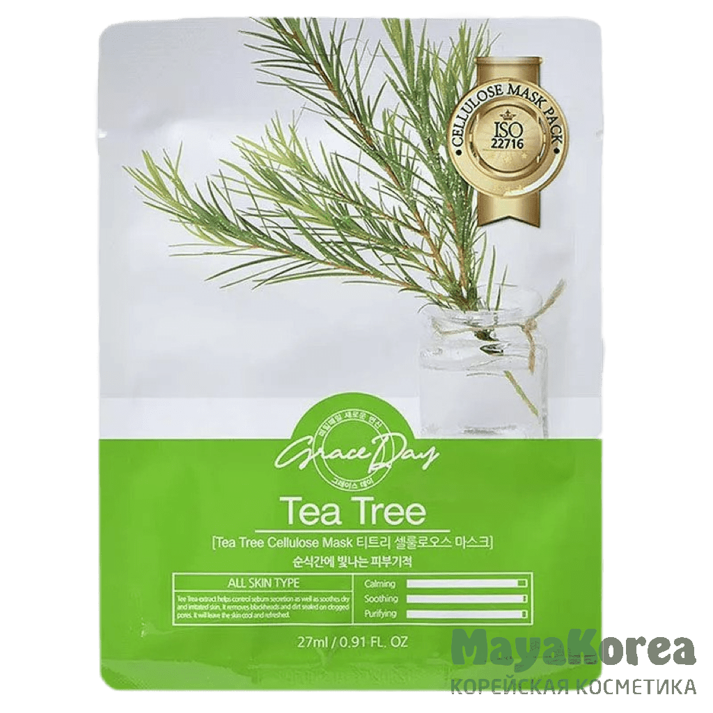 Grace Day Tea Tree Cellulose Mask, 27ml Тканевая маска с экстрактом чайного дерева, 27мл, Grace Day