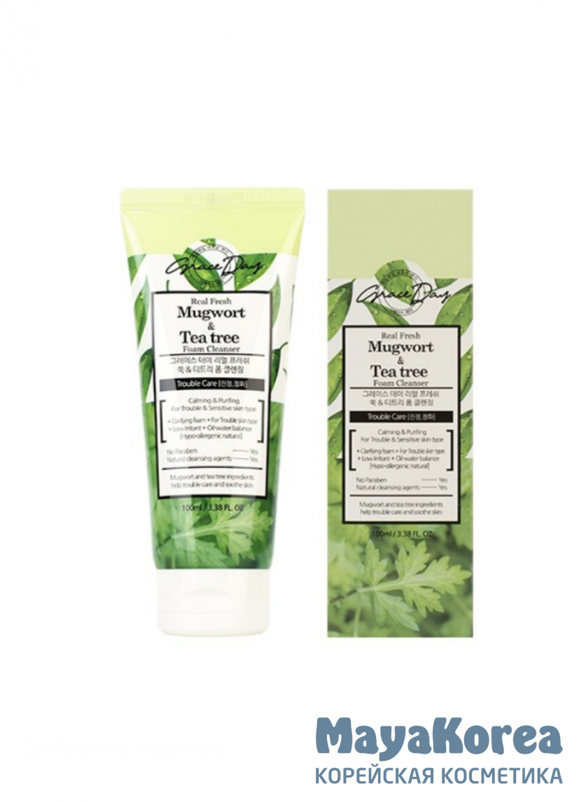 Grace Day Real Fresh Mugwort & Tea Tree Foam Cleanser, 100ml Grace Day Real Fresh Mugwort & Tea Tree Foam Cleanser, 100ml