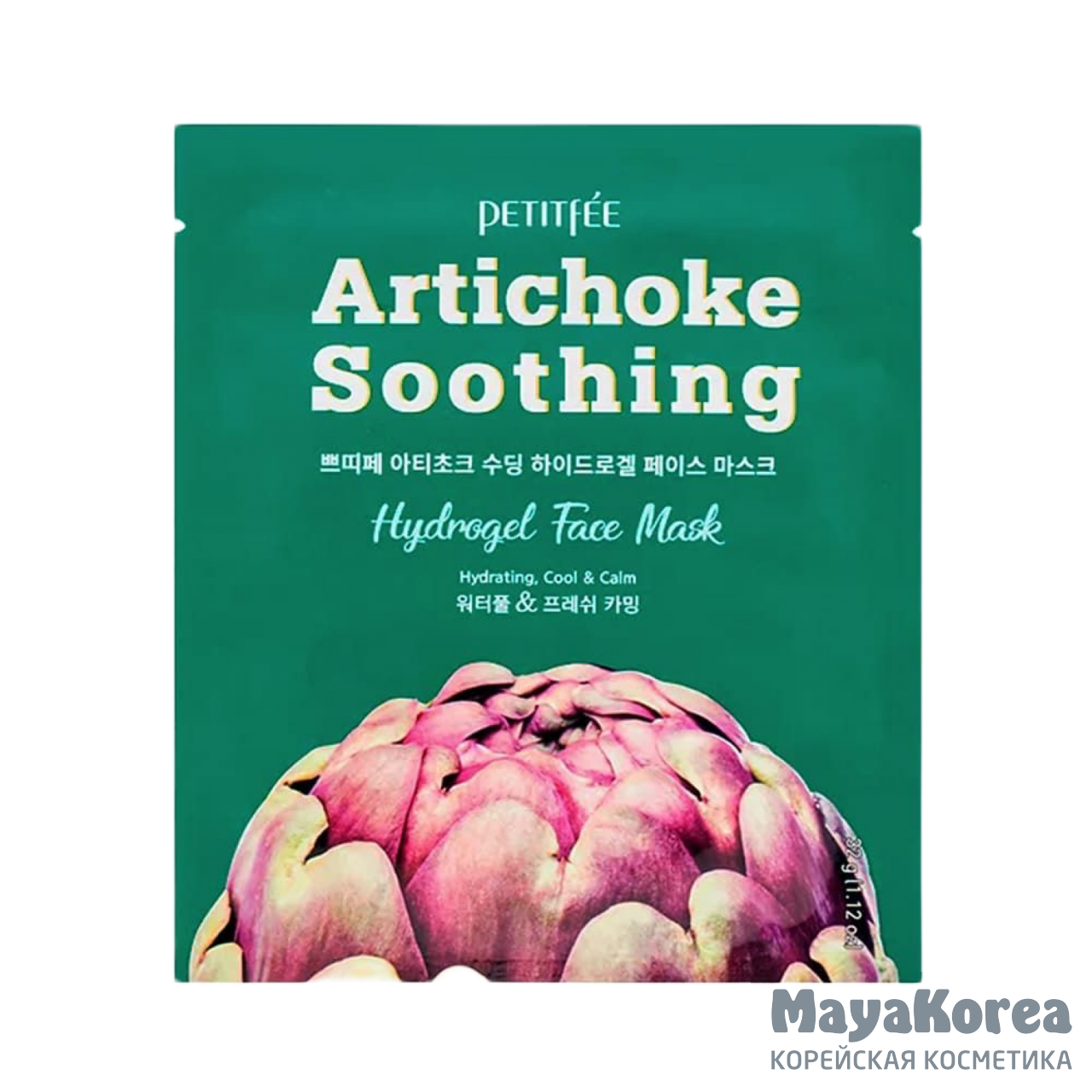 Petitfee Маска гидрогелевая с артишоком - Artichoke soothing hydrogel face mask, 32г