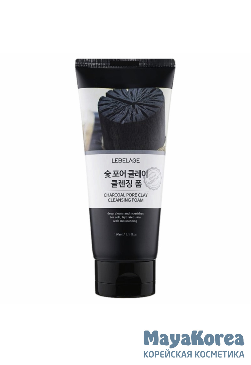 LEBELAGE CHARCOAL PORE CLAY CLEANSING FOAM Пенка с древесным углем для очищения пор 180мл