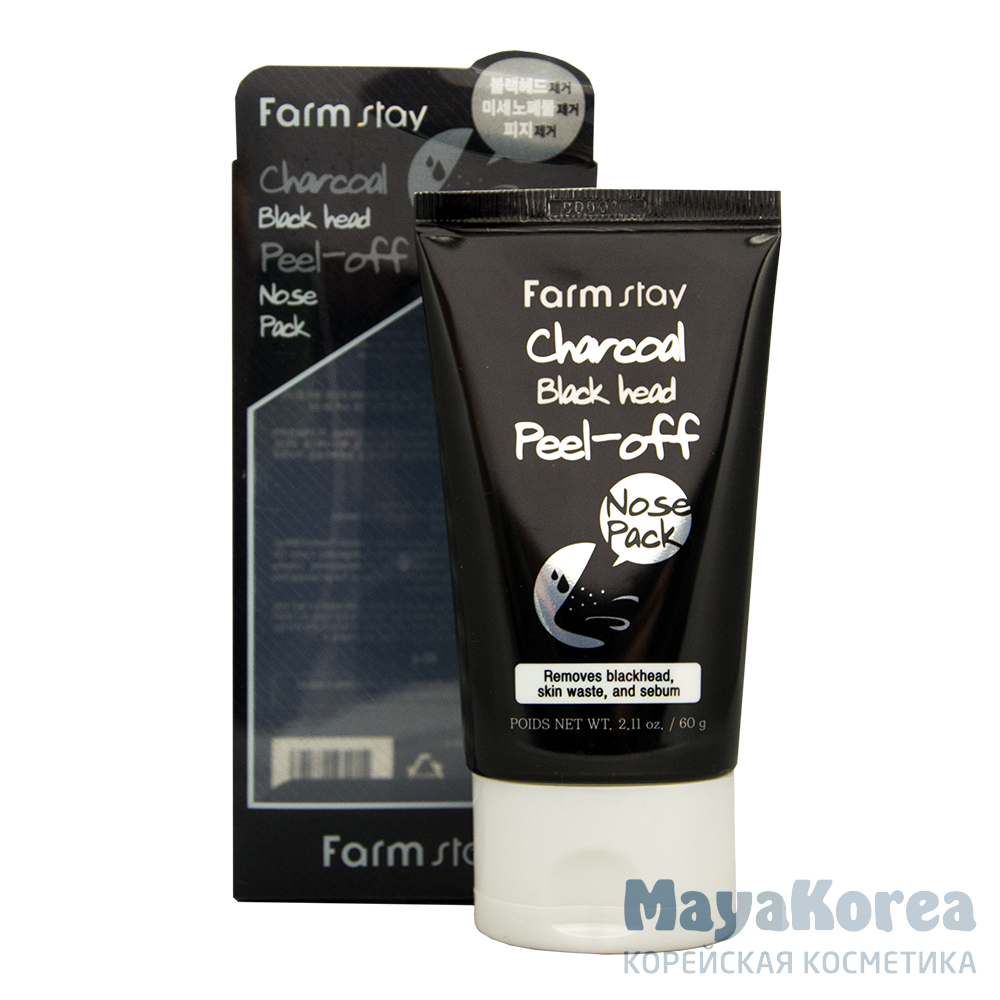 FarmStay Charcoal Black Head Peel-off Nose Pack, 60g Маска-пленка с углем для носа, 60г, FarmStay