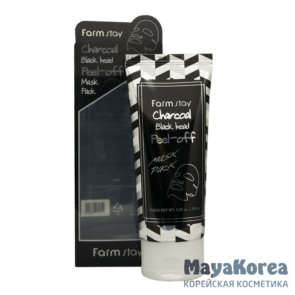 FarmStay Charcoal Black Head Peel-off Mask Pack, 100g Очищающая маска-пленка с углем, 100г, FarmStay