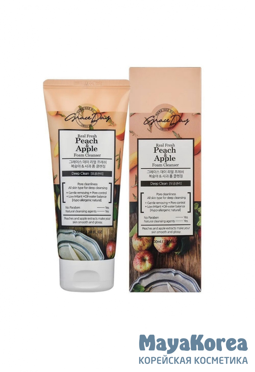 Grace Day Пенка для умывания с экстрактами персика и яблока - Real fresh peach & apple foam, 100мл