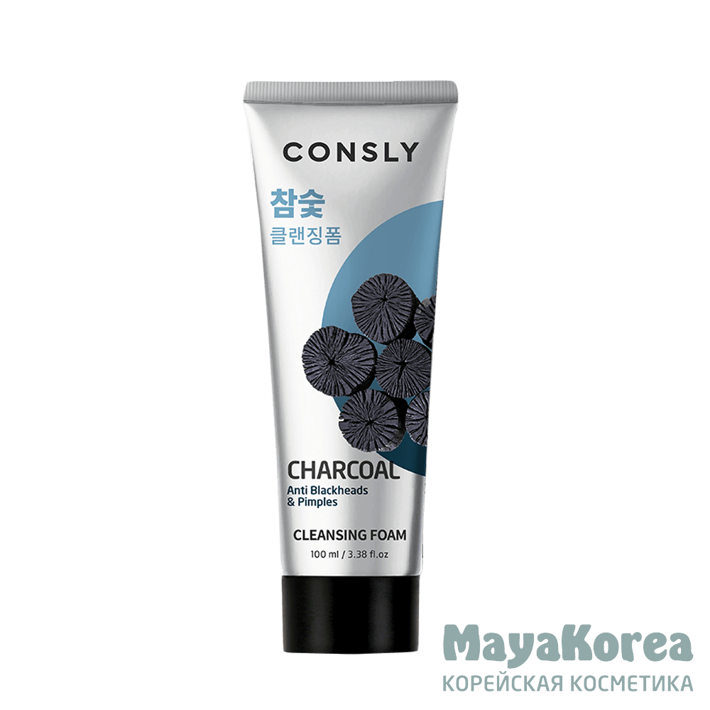 Consly Charcoal Anti Blackheads Creamy Cleansing Foam, 100ml Кремовая пенка для умывания c древесным углем против черных точек, 100мл, Consly