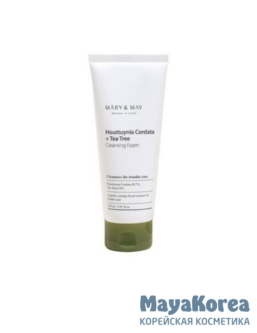 Пенка с хауттюйнией и чайным деревом Mary&May Houttuynia Cordata + Tea Tree Cleansing Foam 150 мл.