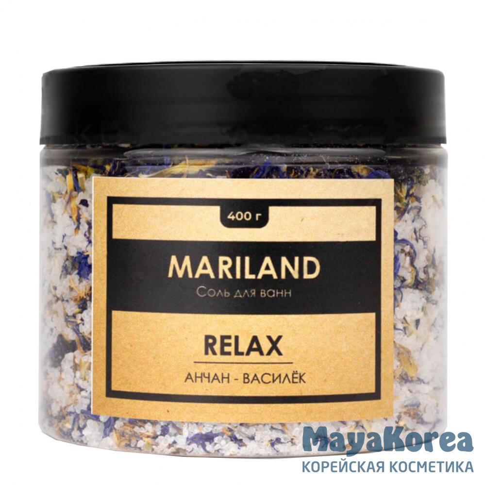 Расслабляющая соль для ванн с лепестками василька и цветками анчана MARI LAND Relax Sea Salt 400 гр