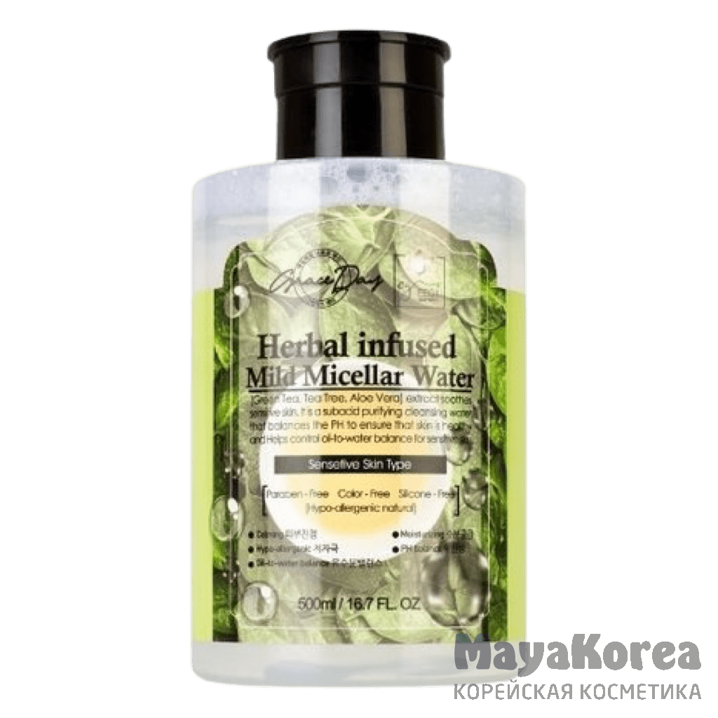 Grace Day Herbal Infused Mild Micellar Water, 500ml Мягкая мицеллярная вода с растительными экстрактами, 500мл, Grace Day