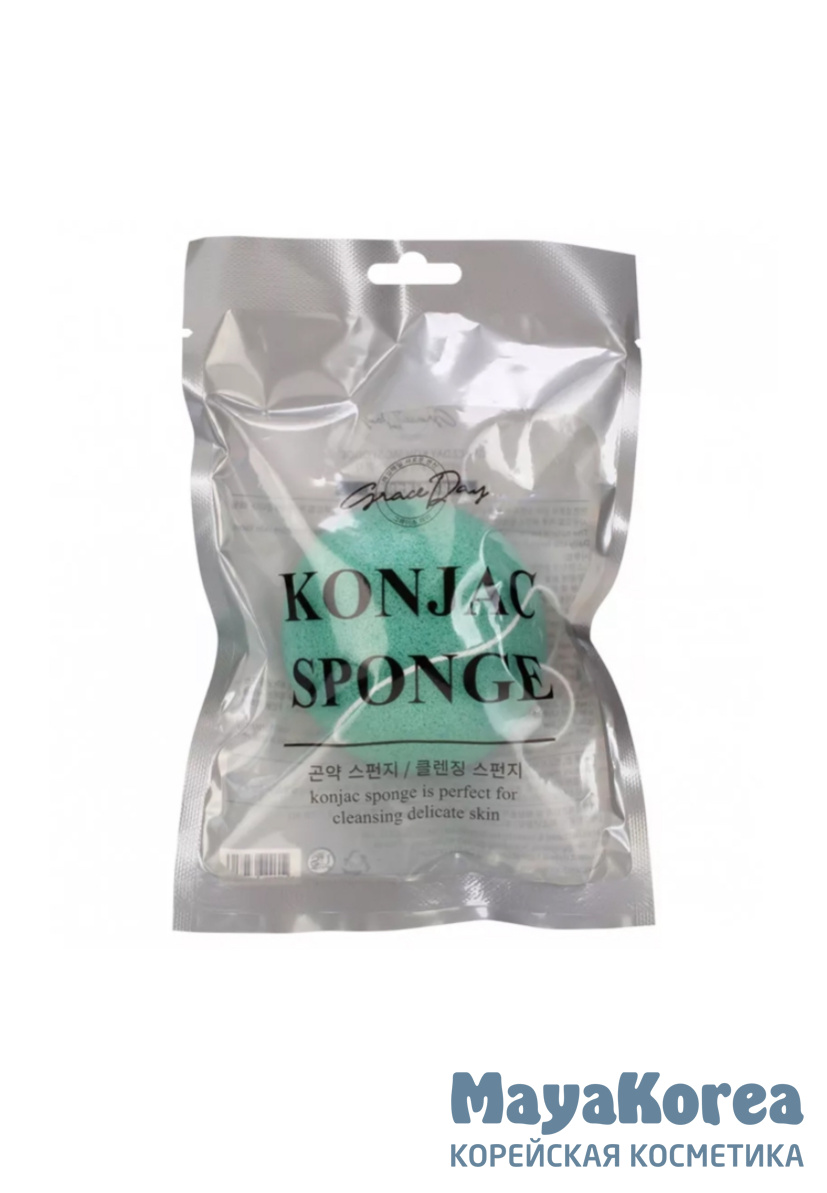 GRACE DAY - СПОНЖ ЖЕЛТО - ЗЕЛЕНЫЙ KONJAC SPONGE (COLOR - YELLOW GREEN), 1 ШТ.