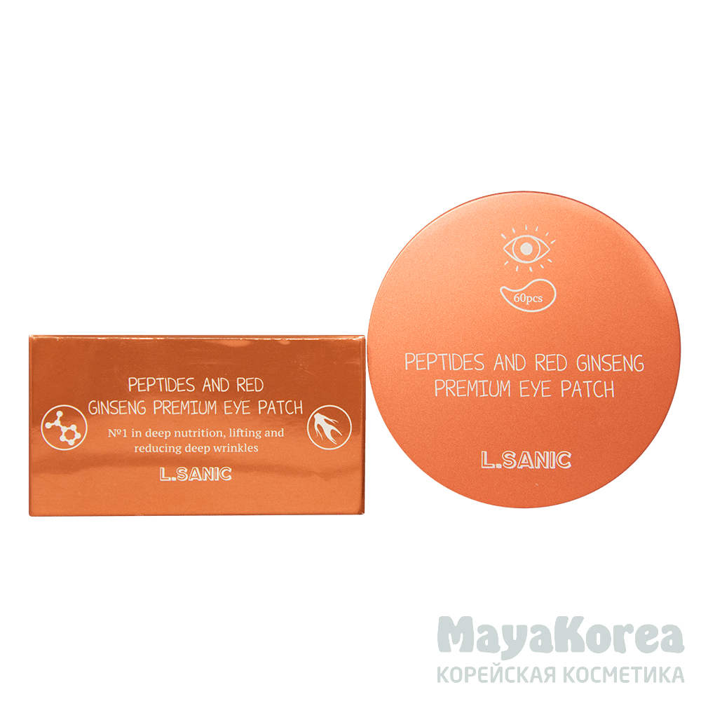 Патчи с пептидами. Peptides аnd red ginseng premium eye patch, 60pcs. l sanic патчи с женьшенем. l.sanic peptides аnd red ginseng premium eye patch, 60pcs. патчи l sanic peptides and red.