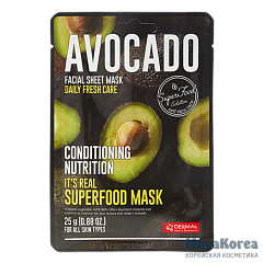 [DERMAL] Маска для лица тканевая АВОКАДО It's Real Superfood Mask AVOCADO, 25 мл