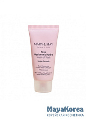 Маска для лица глиняная, Mary&May Rose Hyaluronic Hydra Glow Wash Off Pack 30g