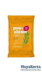 Очищающие и освежающие мицеллярные салфетки с экстрактом чайного дерева, 30шт, Consly Pro-Clean Refreshing Cleansing Tissues with Tea Tree Extract, 30pcs